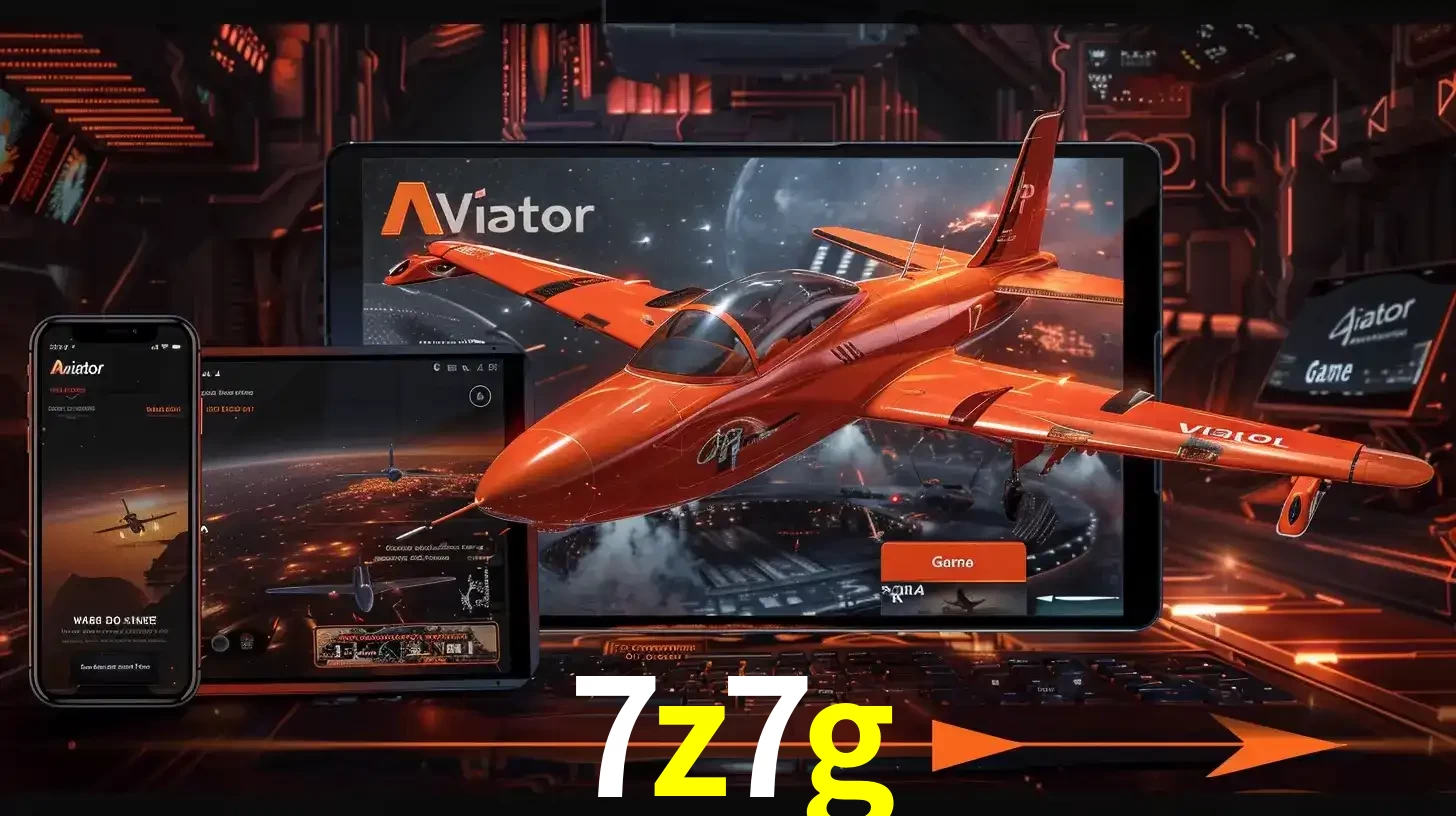 Apresentação tecnológica do jogo Aviator com um avião saindo da tela de um tablet, demonstrando a experiência imersiva em múltiplos dispositivos no 7z7g.